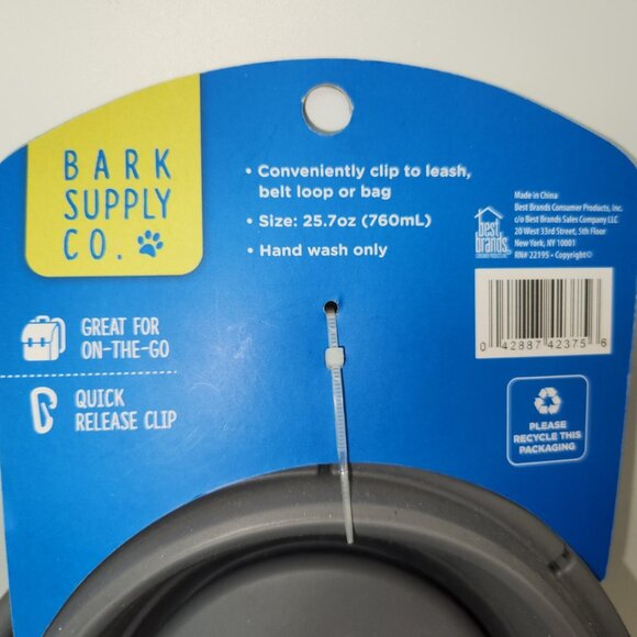 NWT Bark Supply Collapsible Dog Bowl 25.7oz Gray W/Belt Clip - Picture 8 of 10